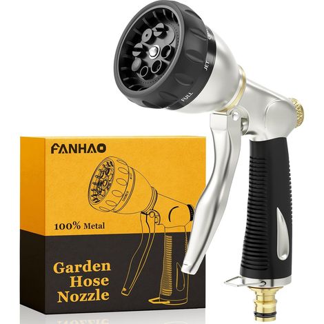 100% Metal Spray Gun with 8 Adjustable Spray Modes, High Pressure Watering Guns with Non-Slip Handle for Watering Plants and Lawns - Black (1/5)