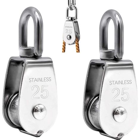 QAZQA Poulie de Levage, Poulie Simple en Acier Inoxydable 304 Poulie Simple M25 Charge 150kg, Lot de 2 (1/5)