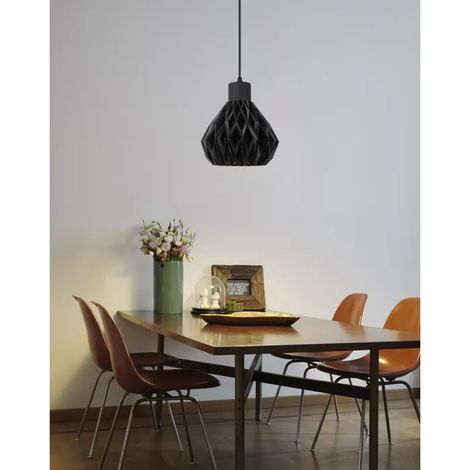 Lustre Suspension Industriel Noir,Lampe de Plafond imprimée en 3D Abat-jour Design Lanternes E27 Luminaire pour Salon Chambre (1/5)