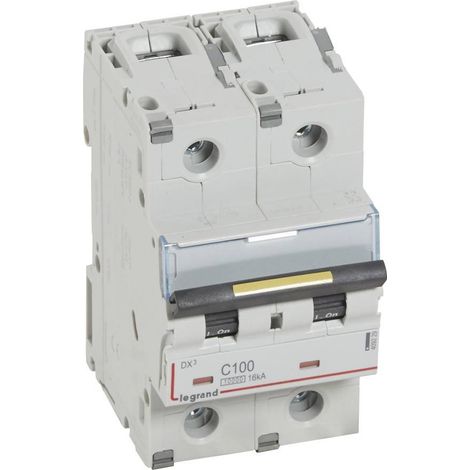 Disjoncteur DX³10000 16kA arrivée haute et départ bas à vis 2 Pôles 230V à 400V 100A courbe C 3 modules LEGRAND 409229 (1/2)