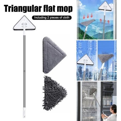 ALLIANDIS Vadrouille triangulaire paresseuse, avec tige télescopique réglable et rotative à 360°, pour nettoyer le toit et les murs (1/4)