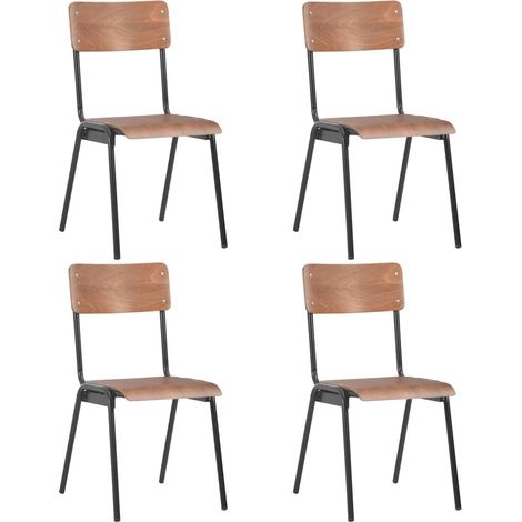 vidaXL Sillas de comedor 4 uds contrachapada maciza y acero marrón (1/5)