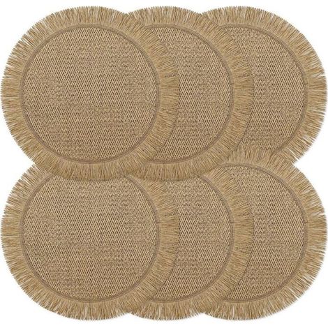 Sets de table ronds tissés - Lot de 6 - Style bohème champêtre - Résistants à la chaleur - Diamètre 38 cm - Sets de table marron (1/5)