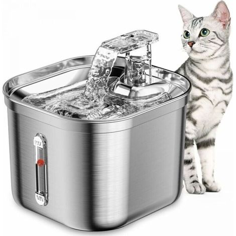 Fuente de agua para gatos, fuente de acero inoxidable de 2,2 L, bomba de agua ultrasilenciosa, dispensador de agua para perros apto para lavavajillas. (1/4)