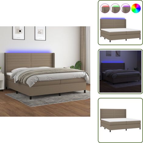 Sommier à lattes de lit matelas et LED Taupe 200x200 cm Tissu - Lit Plateforme - Lit Design - Lit Moderne - Lit Avec Rangement - Lit Double (1/5)
