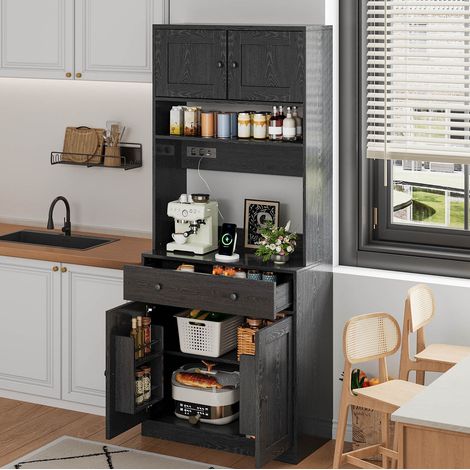 Mobile cucina 72x40x180 cm con LED RGB, prese USB, grande cassetto, MDF nero, per cucina e soggiorno (1/5)