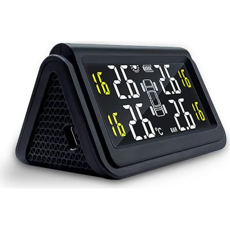 Riloer Reifendruckkontrollsystem für Autos mit 4 externen Sensoren wasserdicht, solarbetrieben, intelligentes drahtloses TPMS LCD-Display