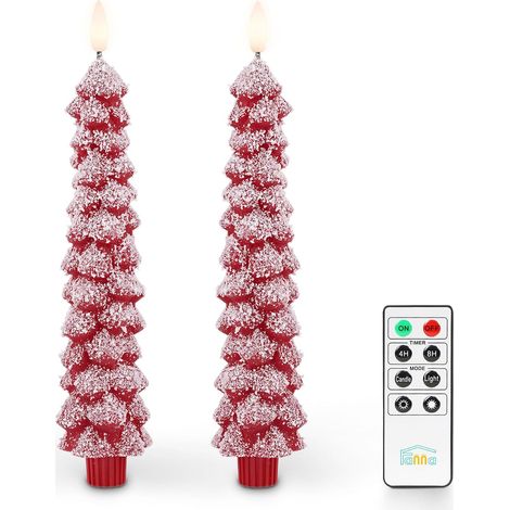 2 Bougies Chandelier LED en Forme de Sapin de Noël Recouvert de Neige avec Télécommande, Fausses Bougies Noël en Cire Véritable pour l'hiver, Usage Intérieur - H 25 cm (1/5)