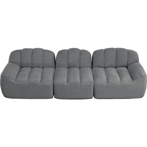 ELVMI Canapé d'angle modulaire 3 Places avec ottoman, mousse 32D, en polaire granulée, Gris (1/5)