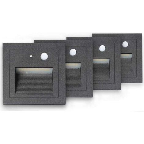 Spot encastrable extérieur mur et plafond de 4 LED Spot Mural Encastré 3W Applique Murale Escalier Etape Lumière Lampe Détecteur de Mouvement Sol Encastré Lumière Escalier Lumière Hall Lampe 2800K Bla (1/4)