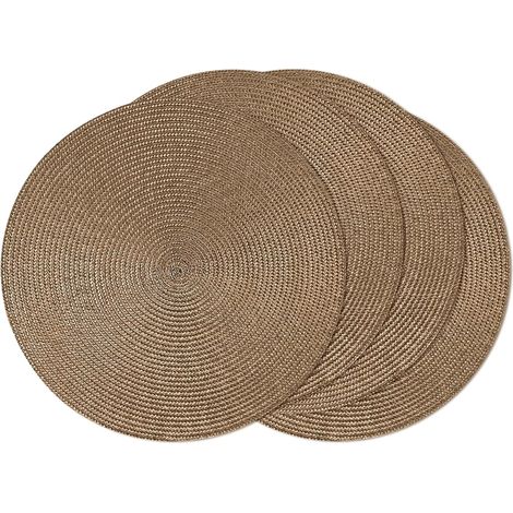Lot de 4 sets de table ronds tressés de 38,1 cm pour tables de salle à manger, tissés naturels, résistants à la chaleur (marron, 4)'Marron 15 inches set of 4'Marron'15 inches set of 4 (1/5)