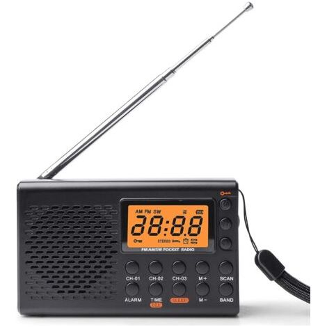 Radio portatile, AM/FM/SW con funzioni di sveglia e timer, ideale come regalo, per la famiglia e per gli anziani. (1/5)