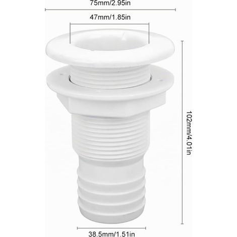 Passe Coque Bateau, Raccord de Coque Traversante 1-1/2 Zoll 38mm Bouchon Vidange Bateau ABS Raccord de Tuyau en Plastique Accessoire de Sortie de Vidange Bateau, Yachts, Blanc (1/3)