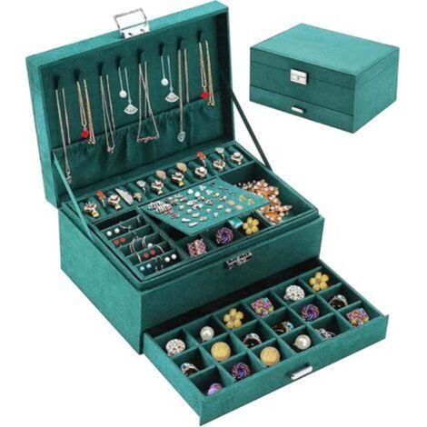 Jewelry Box for Women, 3-Layer Velvet Jewelry Storage, Travel Jewelry Case, Lockable Jewelry Organizer, Jewelry Storage for Necklaces Rings Bracelets (1/5)