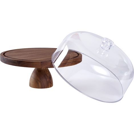 Présentoir à gâteaux avec couvercle, multifonctionnel, double face, rond, 30 cm, en bois, 2 en 1, pour desserts et fruits. Plateau de charcuterie avec cloche en acrylique pour fromages et fruits. (1/5)