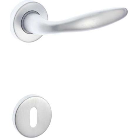 Maniglia quattro con rosette in ottone finitura cromo satinato