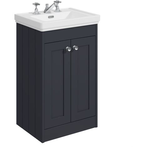 Balterley Butterton 500mm Floor Standing 2 Door Unit with Classic Basin 3 Tap Hole - Satin Dark Grey