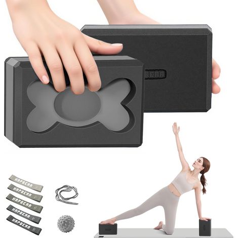 Yoga Blocks - 9" x 6" x 3" High Density EVA Foam with Textured Surface Non-Slip for Deep Stretching and Light Exercises (2 Pack)