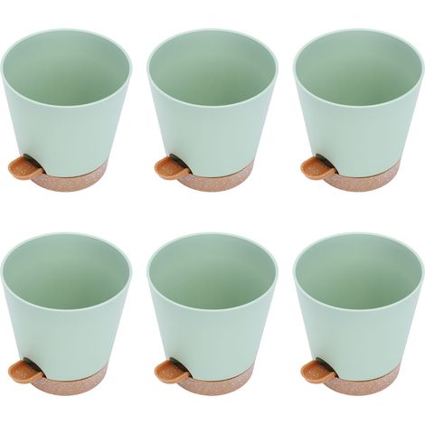 Vaso per piante da interno autoirrigante – vaso idroponico in plastica, vaso per piante grasse, design minimalista, vaso da tavolo con serbatoio d'acqua, 6 pezzi (verde con base marrone) – Esclusiva M