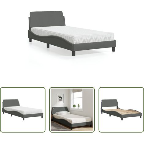 Schlafzimmer - Bett mit Matratze "Dover" Dunkelgrau 100x200 cm Stoff (1/5)
