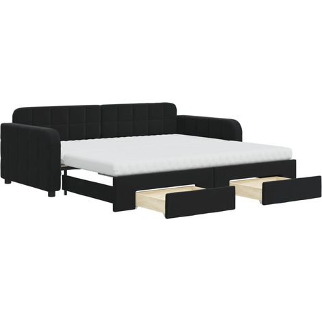Maison Exclusive - Lit de jour avec gigogne et tiroirs noir 90x190 cm velours