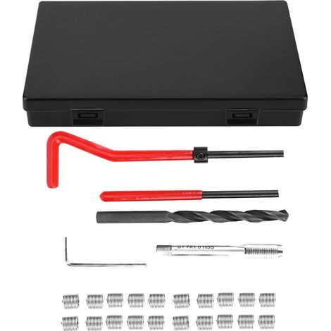 Filet rapporté m7,Réparation et Tap 25 Pièces Kit de Réparation de Filetage en Acier Inoxydable clé de Forage Torsadée Insert fileté Outil D'insertion de Robinet M7X1 (1/5)