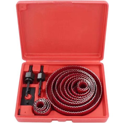 13-teiliges Lochsägen-Set aus Bimetall-Kohlenstoffstahl, 19-127 mm, im Koffer für Holz, Gipskarton und Hartschaumplatten (Rot)