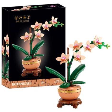 Mini Orchidée Artificielle en Blocs de Construction, Plante Décorative avec Pot Style Terracotta, Décoration Intérieure pour Adultes, Cadeau Idéal pour Passionnés de Nature (1/5)