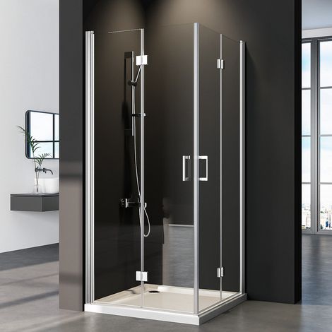 Duschkabine Falttür 75x100x195cm Eckeinstieg Doppel Faltbar Duschwand Duschabtrennung mit 6mm Nano ESG-Sicherheitsglas, Silber Faltbare Duschtür Falttür beidseitig 180° schwenkbar, Höhe 195cm (1/5)