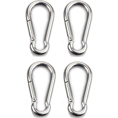 Mousqueton - Acier Inoxydable 304 - Épaisseur 6 mm - Charge Maximale 100 kg - Pour Randonnée Camping Hammock Animaux - Lot de 4
