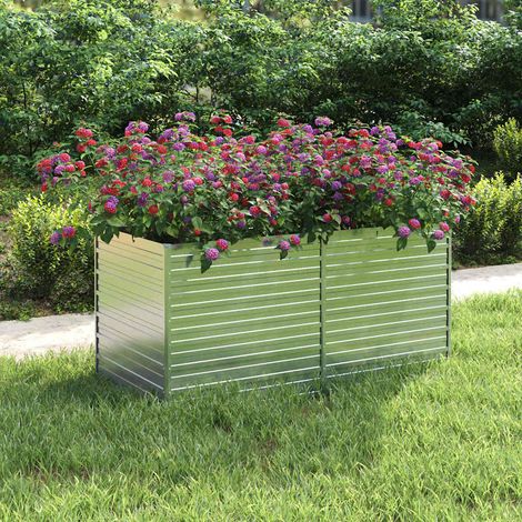 Lit surélevé de jardin 160x80x77 cm Acier galvanisé Argenté (1/5)