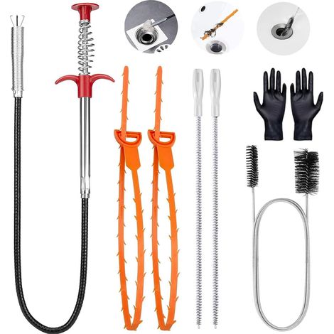 Set 7 accessoires de débouchage, furet 160 cm avec pince et gants (1/5)
