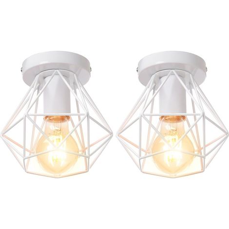 (2X) Plafonnier Rétro Lampe De Plafond D'Intérieur Vintage Blanc Luminaire Plafonnier Cage En Fer Métallique, Pour Cuisine, Bureau (1/5)