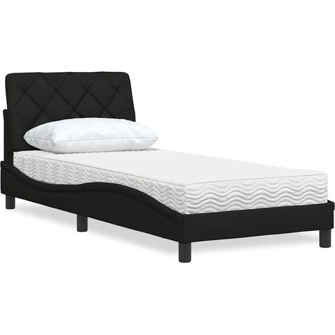 Bett mit Matratze Schwarz 90x190 cm Stoff (1/5)