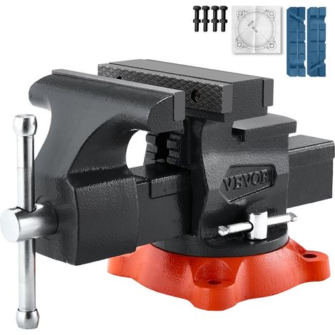 Étau Établi Polyvalent Largeur Mâchoire 140 mm, Étau Atelier Fonte Ductile, Ouverture Max de Mâchoire Arrière 180 mm, avec Enclume, Base Pivotante 360°, Gorge 73 mm, pour Serrage de Tuyaux Ronds (1/5)