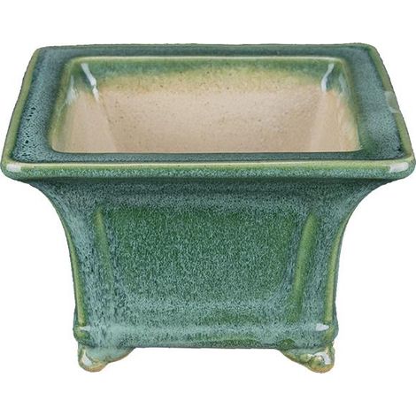 Vaso per bonsai quadrato in gres smaltato verde 11,5x11,5x8 cm - YP37P