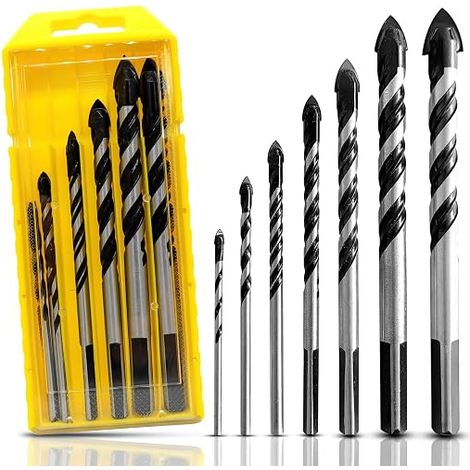 Juego de 7 brocas con puntas de carburo de tungsteno, de 3, 4, 5, 6, 8, 10 y 12 mm, para porcelana, azulejos, cerámica, hormigón, ladrillo, vidrio, plástico y madera. (1/5)