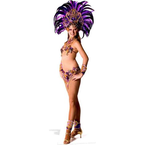 Figurine en carton danseuse Carnaval déguisement plumes pourpre - H 194 cm (1/4)