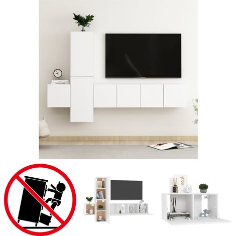 The Living Store 5-tlg. TV-Schrank-Set Weiß Holzwerkstoff - TV-Möbel (1/5)