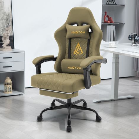 Chaise de jeu ergonomique ANDYOU en cuir PU style course - Confortable et réglable, VERTE Chaise de jeu ergonomique ANDYOU en cuir PU style course - Confortable et réglable, VERTE