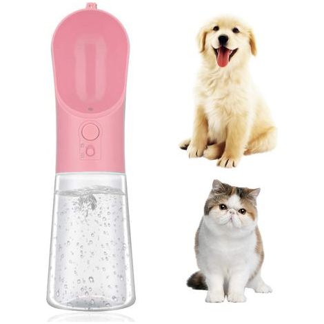 400 ml (rosa) Wasserspender, One-Touch-Reiseflasche für Hunde, BPA-frei, antibakteriell (1/5)