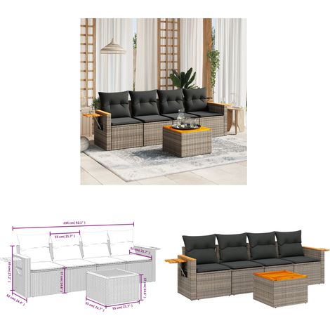 5-tlg. Garten-Sofagarnitur mit Kissen Grau Poly Rattan - Gartenmöbel Set - PE-Rattan Möbel - Outdoor Sofa - Lounge Set - Esszimmergarnitur - Home & Living (1/3)