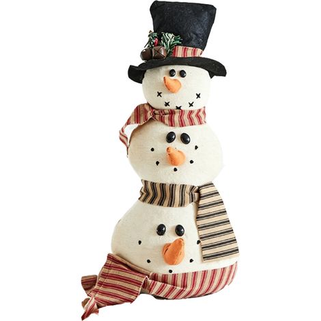 Décoration de table de Noël vintage : bonhomme de neige à 3 niveaux superposés (30 cm) en toile de jute avec hautdeforme et écharpe (1/4)