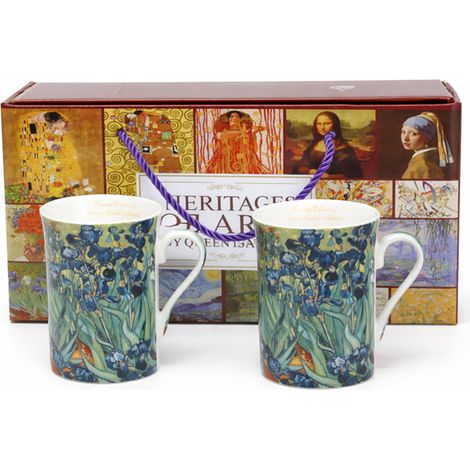 Tazas de porcelana (2 unidades) con diseño de lirios de Vincent van Gogh, un regalo de lujo. (1/5)