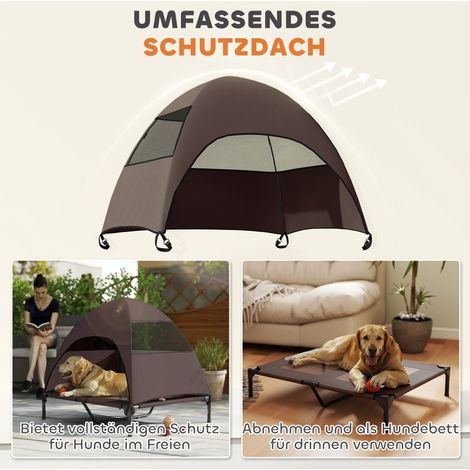 Panier surélevé pour chien avec toit, 91x76x90 cm, teinte café, adapté aux grandes races. (1/4)