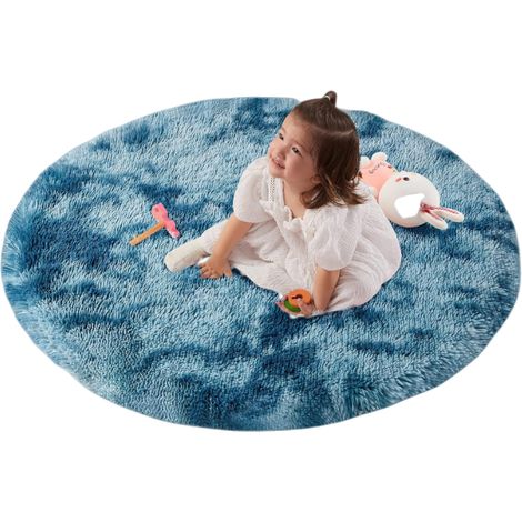 Tapis rond antidérapant pour salon, idéal pour le salon et la chambre à coucher (diamètre 100 cm, bleu paon) (1/5)