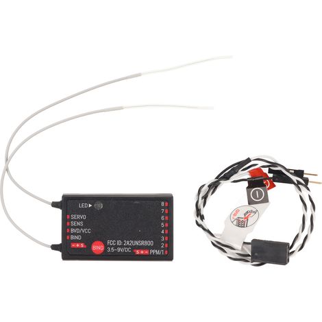 Récepteur mini-récepteur bidirectionnel à double antenne FS-SR8 2,4 GHz A/N/T 8 canaux, adapté à la télécommande de voitures, bateaux, avions et drones. (1/5)