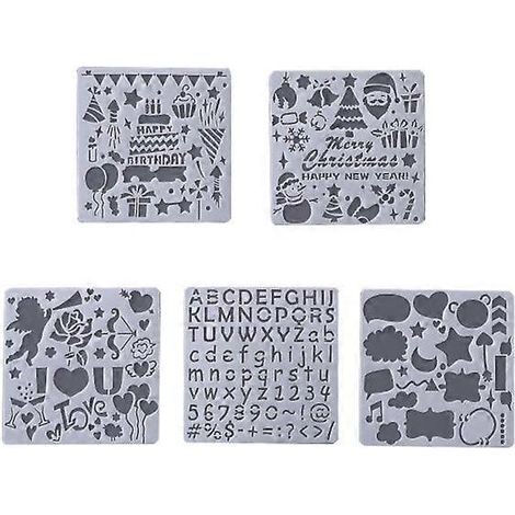 Set mit 5 klassischen Weihnachtsschablonen (10 x 10 cm) für Schüler und Bastelbegeisterte. Weihnachtsdekorationszubehör.