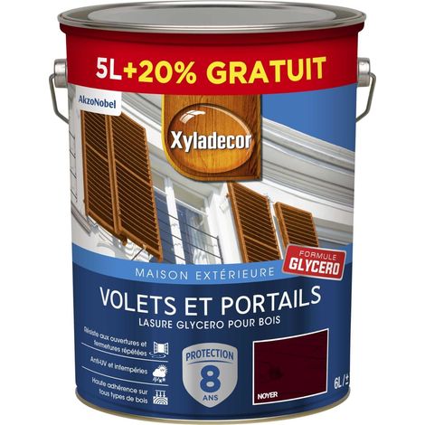 Lasure Protectrice pour Bois Extérieur Glycéro - Volets, Portails, Portes, Fenêtres - Couleur : Satin Noyer - Quantité : 5L plus 20% gratuit (1/5)