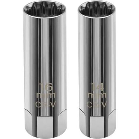 2 Pcs Cle a Bougie, Douille Bougie 16mm/14mm Mince Magnétique, 12 Points 3/8" Outil de Retrait d'Allumage pour Voitures - (1/5)